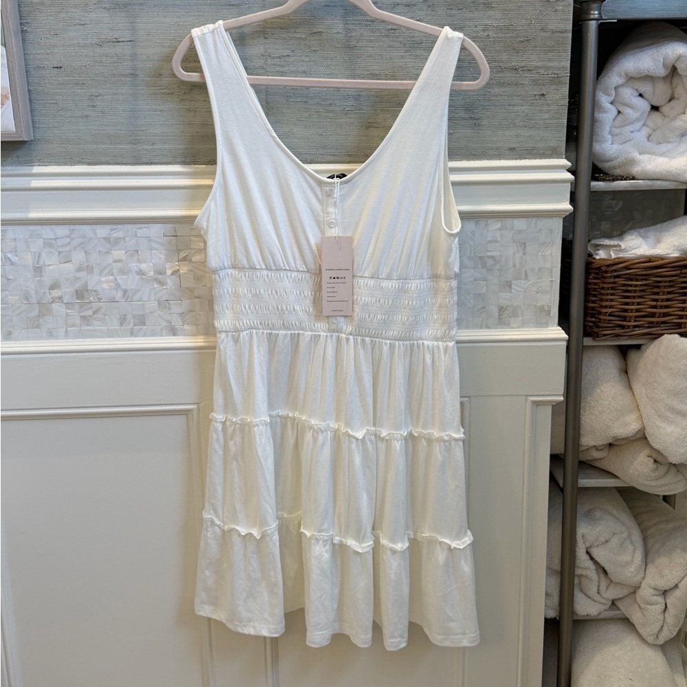 NWT new large sleeveless tiered smocked sundress white dress - Picture 3 of 13
